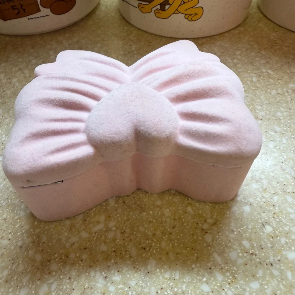 Pink Heart Bow Shaped Jewelry Box Hinged Trinket Storage Case